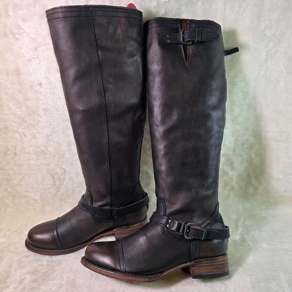 Freebird by Steven Roadey Tall Boots Black Red Zip Leather Women 8 NWOB